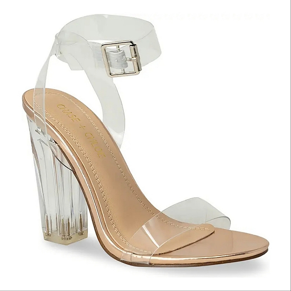 Clear Transparent Block Heel Ankle Strap Sandal